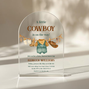 Cowboy Cow Print Clothesline Western Baby Shower Acrylic Invitations