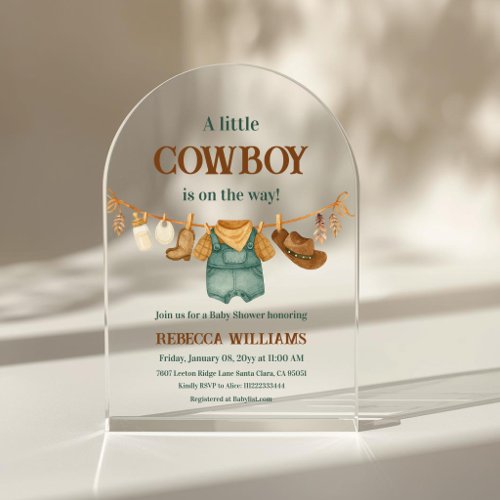 Cowboy Cow Print Clothesline Western Baby Shower Acrylic Invitations