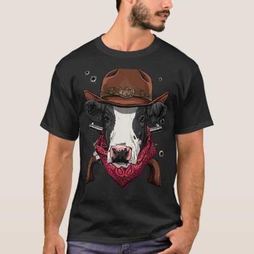 Cowboy Cow Western Rodeo Cowboy Hat and Bandana T_Shirt