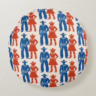 Cowboy & Cowgirl Americana Round Pillow