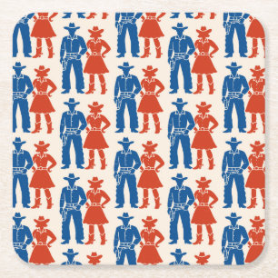 Cowboy & Cowgirl Americana Square Paper Coaster