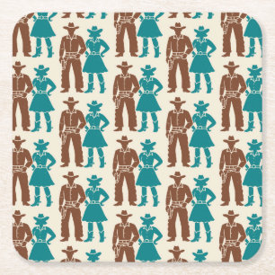 Cowboy & Cowgirl Americana Square Paper Coaster