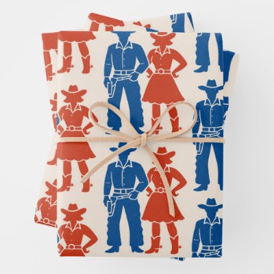 Cowboy &amp; Cowgirl Americana Wrapping Paper Sheets