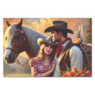 Cowboy Cowgirl and a Horse Western 
