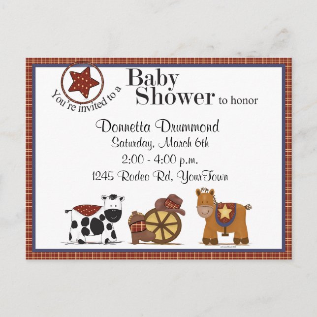 Cowboy/Cowgirl Baby Shower Invitation (Front)