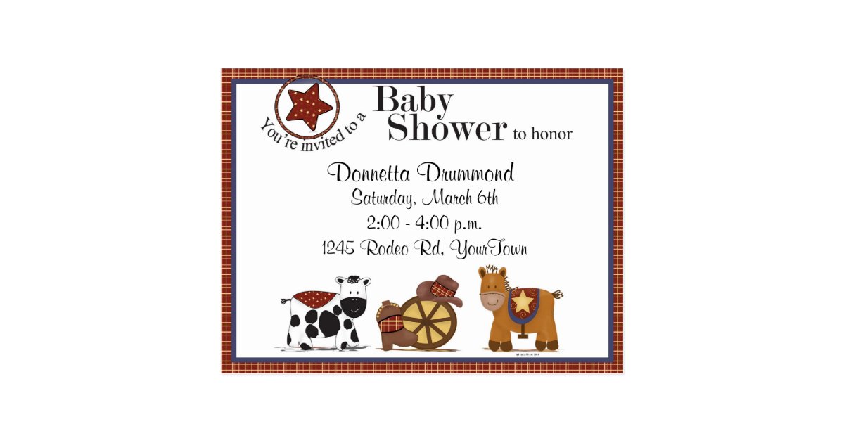 Cowboy Cowgirl Baby Shower Invitation Postcard