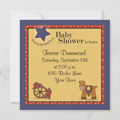 Cowboy &amp; Cowgirl Baby Shower with Navy Custom Announcements