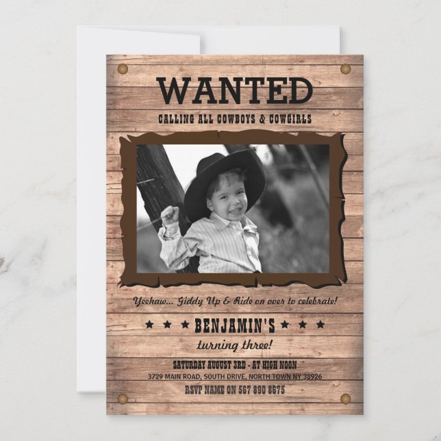 Cowboy Cowgirl Birthday PartyWanted Poster Invite (Front)