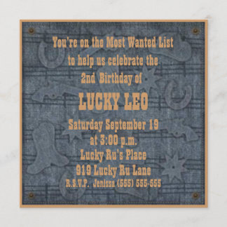 Cowboy/Cowgirl Blue Jean Birthday Party Invitation