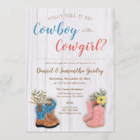 Cowboy/Cowgirl Bootie Gender Reveal Invitation