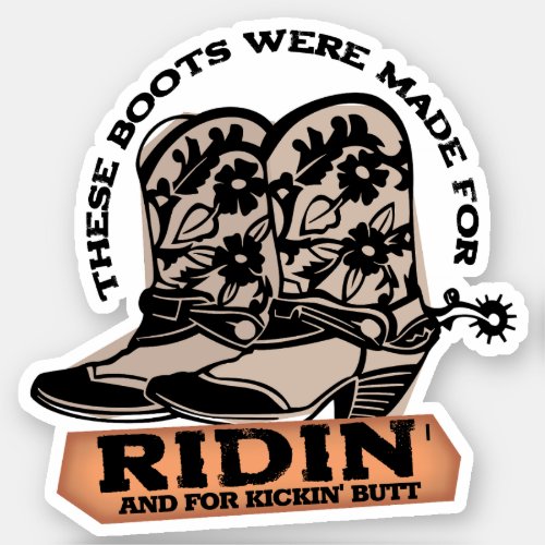 Cowboy cowgirl boots horse riding kicking butt sticker