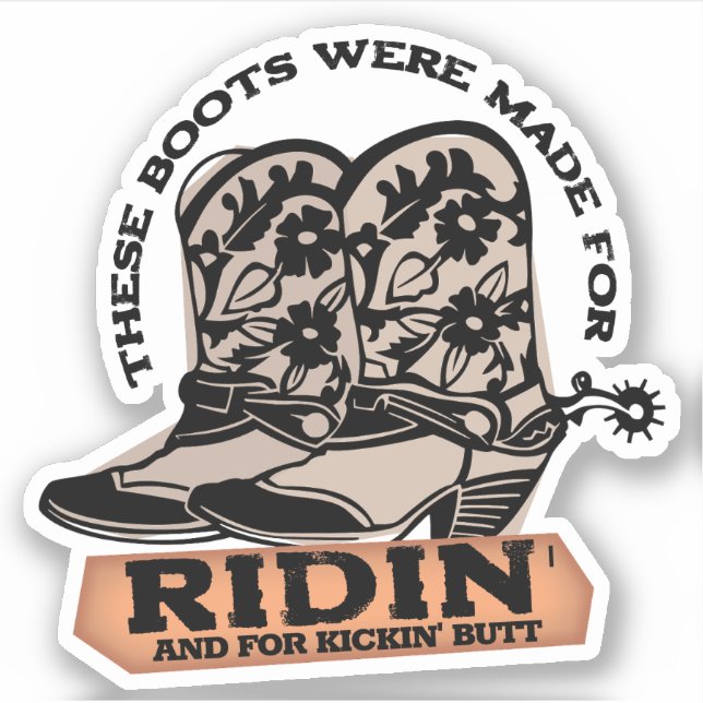 Cowboy cowgirl boots horse riding kicking butt sticker (Front)