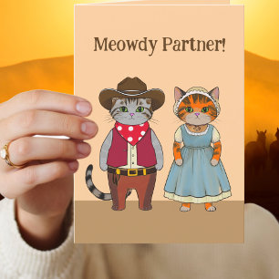 Cowboy & Cowgirl cat Valentine Western Style Cats Holiday Card