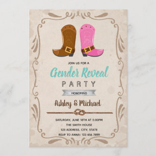 Cowboy cowgirl gender reveal invitation