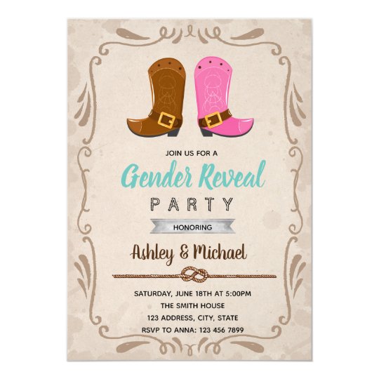 Cowboy cowgirl gender reveal invitation | Zazzle.com