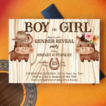 Cowboy cowgirl gender reveal party cute baby horse invitation