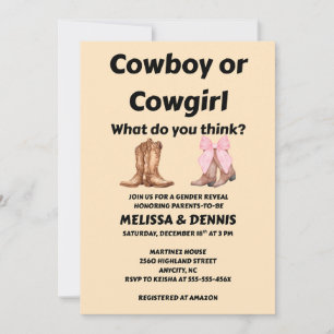Cowboy Cowgirl Gender Reveal Party Invitation