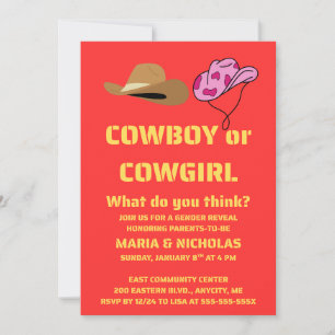 Cowboy Cowgirl Gender Reveal Party Invitation