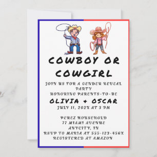 Cowboy Cowgirl Gender Reveal Party Invitation