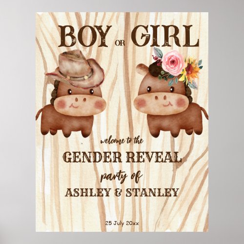 Cowboy cowgirl gender reveal party welcome sign
