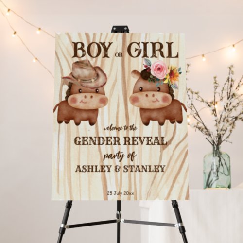 Cowboy cowgirl gender reveal party welcome sign