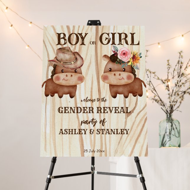 Cowboy cowgirl gender reveal party welcome sign (In Situ (Stand))