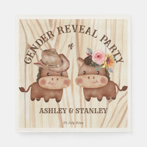 Cowboy cowgirl gender reveal rustic party napkins
