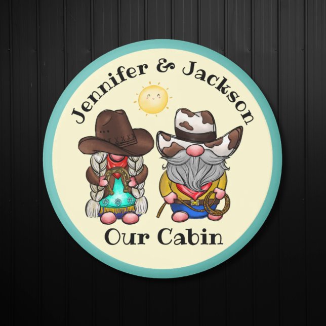 Cowboy & Cowgirl Gnome Couple Cruise Door Marker Magnet (Cowboy and Cowgirl Cruise Door Stateroom Marker)