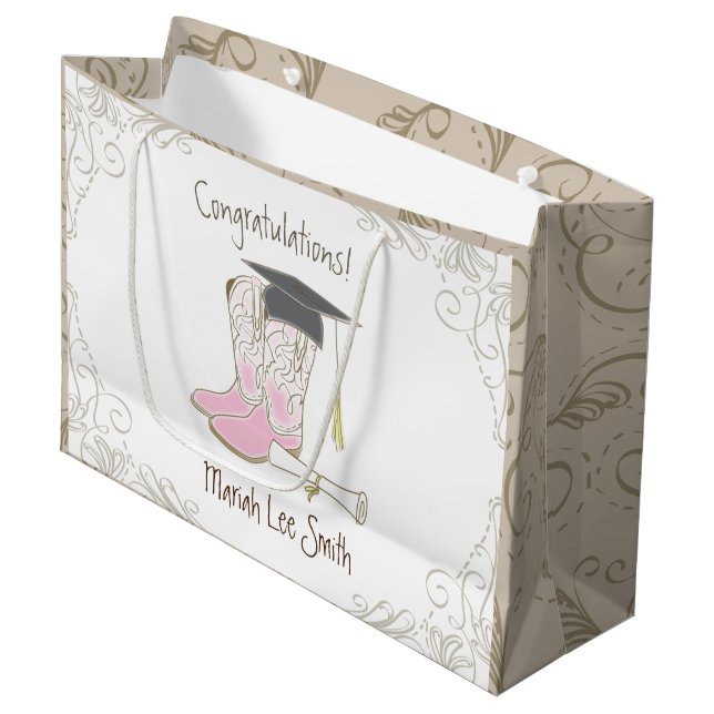 Cowboy Cowgirl Graduation Country Western Party Large Gift Bag (Front Angled)