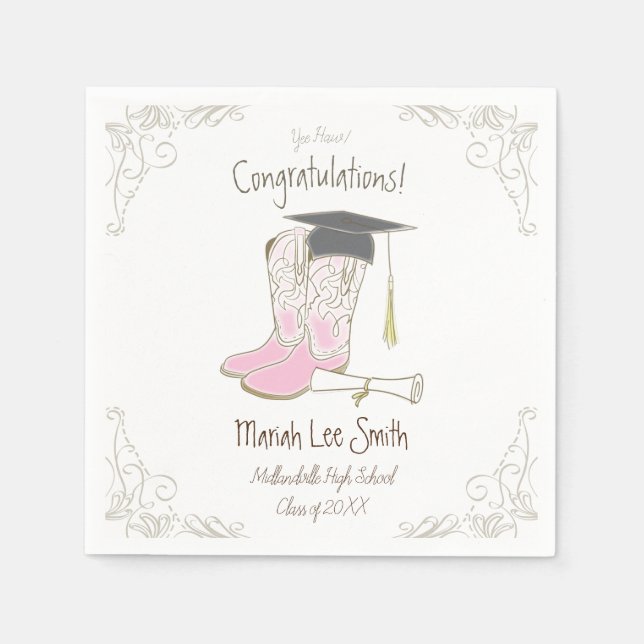 Cowboy Cowgirl Graduation Country Western Party Napkins (Front)