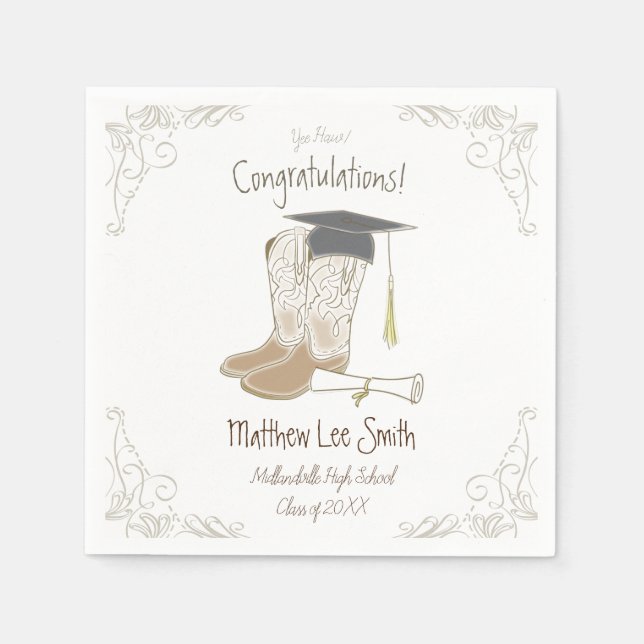 Cowboy Cowgirl Graduation Country Western Party Napkins (Front)