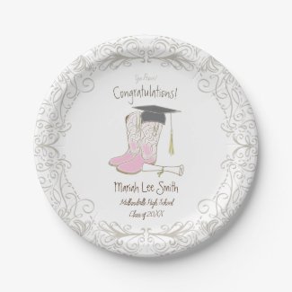 Cowboy Cowgirl Graduation Country Western Party Paper Plates