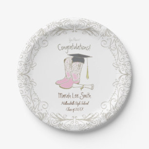 Cowboy Cowgirl Graduation Country Western Party Paper Plates