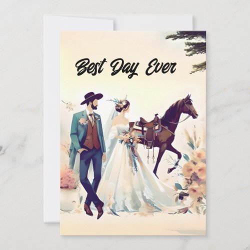Cowboy Cowgirl Horse  Best Day Ever Wedding Invitation
