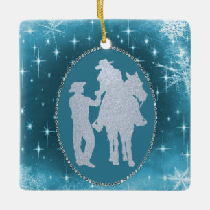 Cowboy Cowgirl Horse Romantic Christmas Ceramic Ornament
