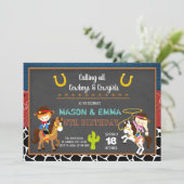 Cowboy cowgirl joint birthday party invitation (Standing Front)