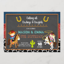 Cowboy cowgirl joint birthday party invitation