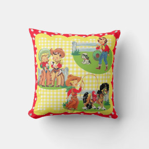 Cowboy Cowgirl Kids Western Baby Gift Throw Pillow