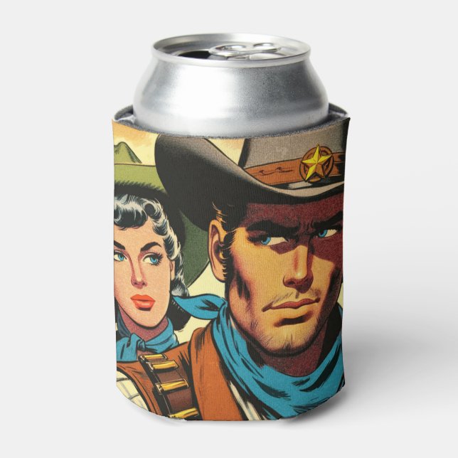 Cowboy/Cowgirl Retro Comics Can Cooler (Can Front)