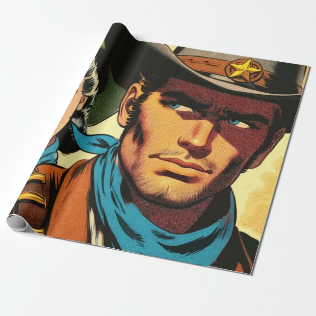 Cowboy/Cowgirl Retro Comics Wrapping Paper (Unrolled)