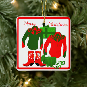 Cowboy Cowgirl Rodeo Western Shirts and Boots Ceramic Ornament