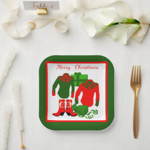 Cowboy Cowgirl Rodeo Western Shirts and Boots Paper Plates