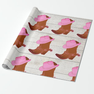 Cowboy Cowgirl Rustic Pink Wrapping Paper