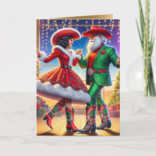 Cowboy Cowgirl Santa Country Dancers Christmas Card