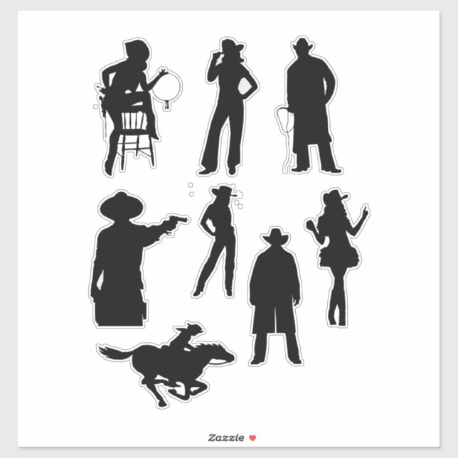 cowboy cowgirl silhouettes country western art sticker (Sheet)
