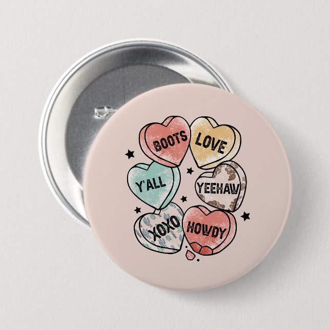 Cowboy Cowgirl Theme Hearts Button (Front & Back)