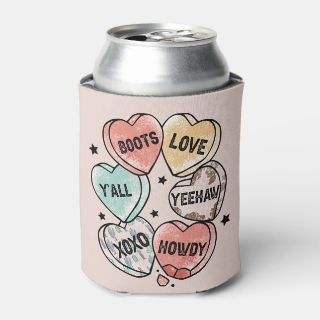 Cowboy Cowgirl Theme Hearts Can Cooler (Can Front)