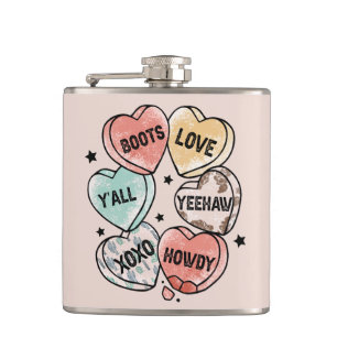 Cowboy Cowgirl Theme Hearts Flask