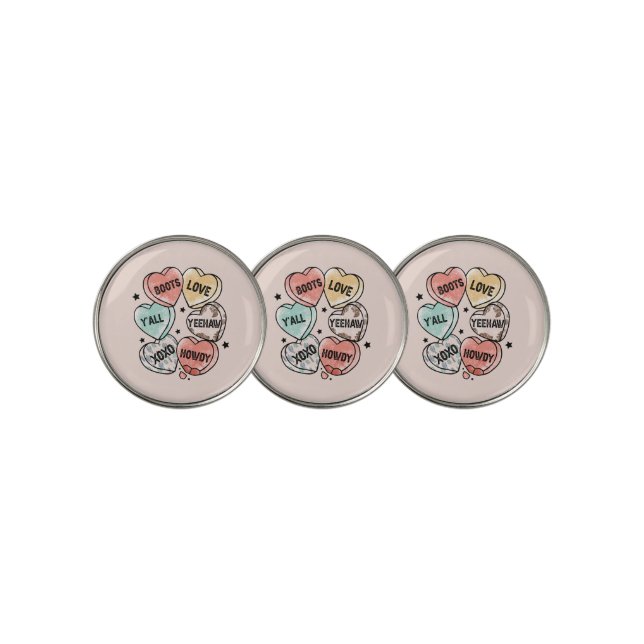 Cowboy Cowgirl Theme Hearts Golf Ball Marker (3 Up)