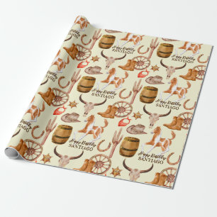 Cowboy cowgirl western horse personalized name wrapping paper